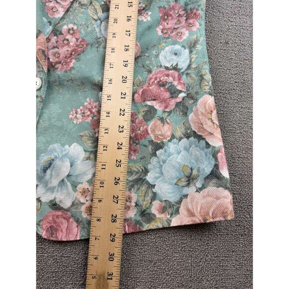 Alfred Dunner Women's 14 Floral Green Blazer Made In USA Pink Blue Roses - Picture 8 of 9